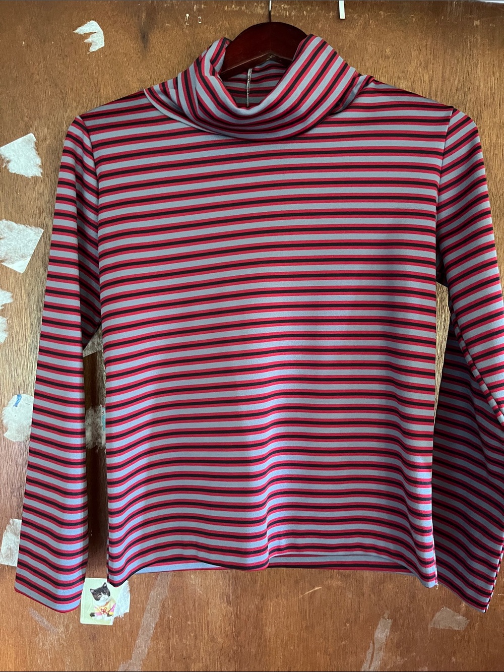 Vintage Striped Turtleneck Long Sleeve Top in Red, Black, and Gray Medium